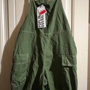 Almost Famous Olive Green Poplin Overalls